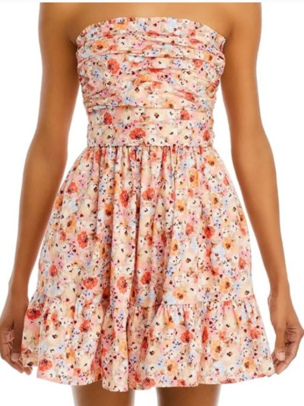NWT Aqua Strapless Peach Floral Mini Dress Size XS